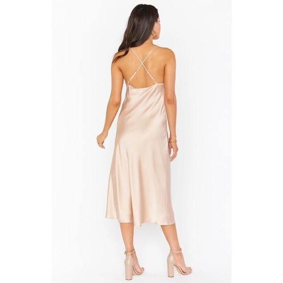 Show Me Your Mumu Verona Cowl Dress Champagne Luxe Satin S - Picture 2 of 6